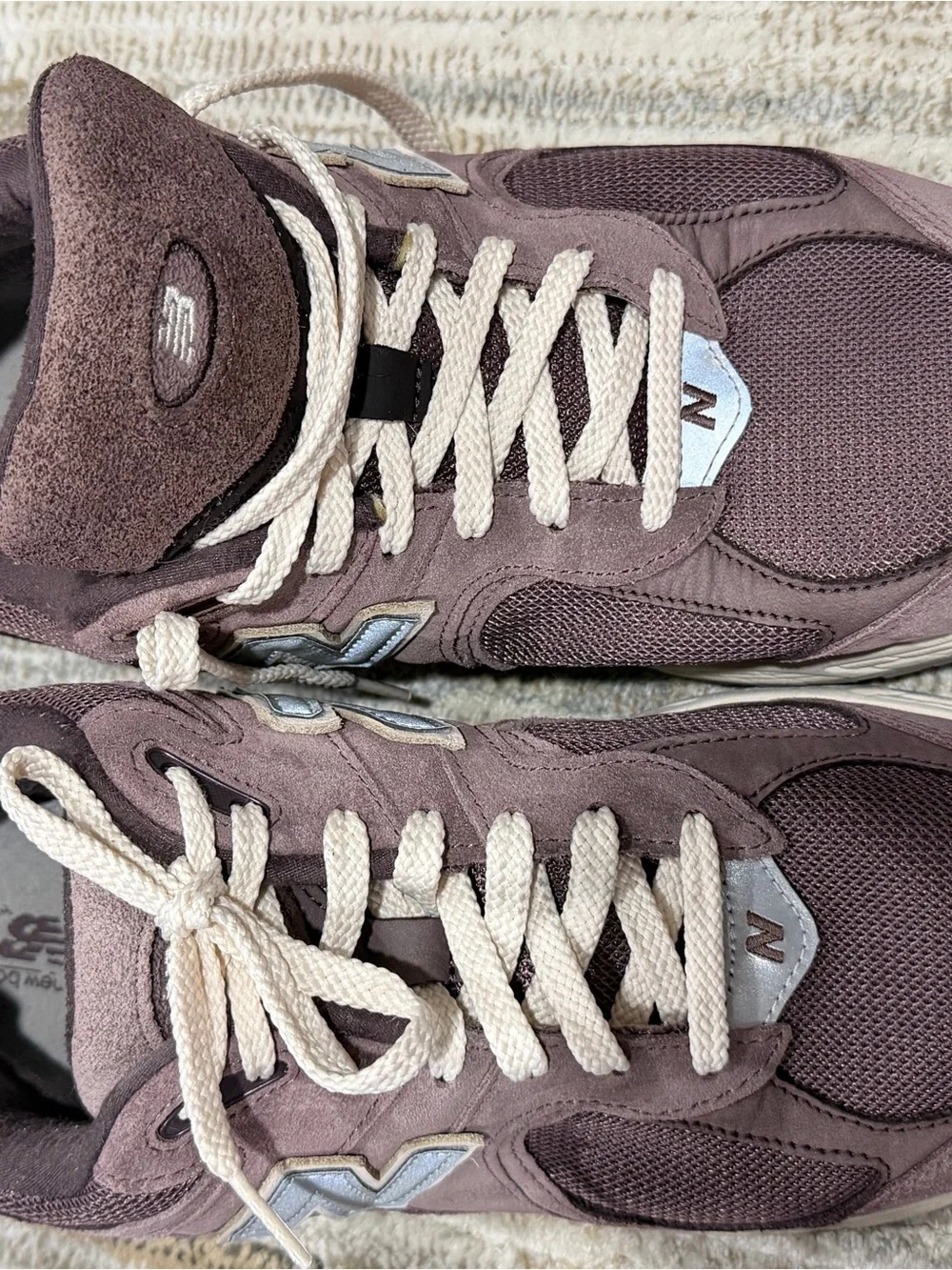 New Balance Mauve Suede and Mesh Sneakers with Cream Laces
